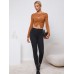 Round neck long sleeved knitted versatile solid color slim fit hollow top