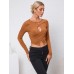 Round neck long sleeved knitted versatile solid color slim fit hollow top