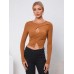 Round neck long sleeved knitted versatile solid color slim fit hollow top