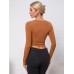 Round neck long sleeved knitted versatile solid color slim fit hollow top