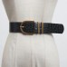 Pu Leather Black Buckle Split Joint Long Wide Belt Personality Women New Fashion Tide All-match Spring