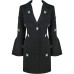 Spring Black New Women's Long Sleeve V-Neck Flare Sleeve Diamond Rabbit Button Bodycon Celebrity Party Mini Suit Dres