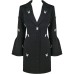Spring Black New Women's Long Sleeve V-Neck Flare Sleeve Diamond Rabbit Button Bodycon Celebrity Party Mini Suit Dres