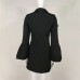 Spring Black New Women's Long Sleeve V-Neck Flare Sleeve Diamond Rabbit Button Bodycon Celebrity Party Mini Suit Dres