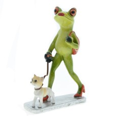 Frog walking dog resin ornament