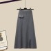 Spring Autumn Large Size Women's Shawl Shirt Three-piece Set+High Waist Knitting Half-body Skirt Set Women Fashion 3 Piece Set