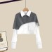 Spring Autumn Large Size Women's Shawl Shirt Three-piece Set+High Waist Knitting Half-body Skirt Set Women Fashion 3 Piece Set