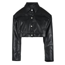 Loose Fit Black Pu Leather Big Size Short Jacket New Lapel Long Sleeve Women Coat Fashion Tide Spring Autumn Loose Fit Black Pu Leather Big Size Short Jacket New Lapel Long Sleeve Women Coat Fashion Tide Spring Autumn