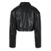 Loose Fit Black Pu Leather Big Size Short Jacket New Lapel Long Sleeve Women Coat Fashion Tide Spring Autumn 