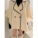 Vintage Shawl Design Contrast Color Edge High Quality Cloak Woolen Coats Casual Loose Double Breasted Long Sleeve Jacket