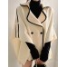 Vintage Shawl Design Contrast Color Edge High Quality Cloak Woolen Coats Casual Loose Double Breasted Long Sleeve Jacket