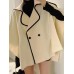 Vintage Shawl Design Contrast Color Edge High Quality Cloak Woolen Coats Casual Loose Double Breasted Long Sleeve Jacket