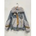 Streetwear Chic Faux Fur Collar Patchwork Zipper Thick Warm Denim Coats Casual Loose Long Sleeve Women Jacket Autumn