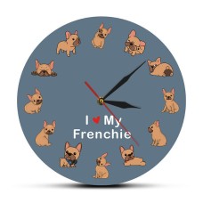 French Bulldog Printed Wall Clock Backlight Pet Shop Dog Breed Decor I Love My Frenchie Puppy Silent Non-ticking Clock