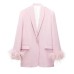 Feathers Sleeve Blazer Pant Sets Women Fashion Single Button Jacket Zipper Trousers Autumn Winter Office Outfits Outwear 