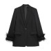 Feathers Sleeve Blazer Pant Sets Women Fashion Single Button Jacket Zipper Trousers Autumn Winter Office Outfits Outwear 