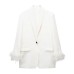 Feathers Sleeve Blazer Pant Sets Women Fashion Single Button Jacket Zipper Trousers Autumn Winter Office Outfits Outwear 
