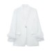 Feathers Sleeve Blazer Pant Sets Women Fashion Single Button Jacket Zipper Trousers Autumn Winter Office Outfits Outwear 