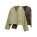 Vintage Faux Fur Leather Short Jackets Women V Neck Thick Loose Single Breasted Coat Fashion