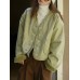 Vintage Faux Fur Leather Short Jackets Women V Neck Thick Loose Single Breasted Coat Fashion