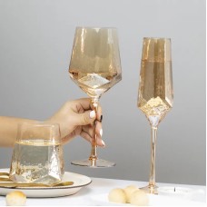Light Luxury Gold Amber Champagne Goblet Wine Glasses Nordic Colored Home Lead-free Crystal Glass Hammered Diamond Whisky Cup