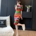 Vintage Striped Knee-Length Slim Knitted Dress Women Summer Korean O-neck Bodycon Sweater Dresses Elegant Vestidos Mujer P704