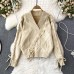 Oversize Handmade Rope Wearing V-neck Knitted Pullover Sweater For Womens Loose Knitwear Jumper
