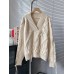 Oversize Handmade Rope Wearing V-neck Knitted Pullover Sweater For Womens Loose Knitwear Jumper