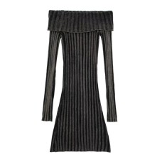 Fashion Women's Dress Slash Neck Long Sleeve Solid Causal Vestidos Slim Strip Pit Mini Dresses Winter New
