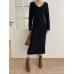 Fashion Women's Knitted Dresses Long Sleeve V-neck Ankle-length Elegance Loose Solid Soft Dress Winter New 