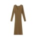 Fashion Women's Knitted Dresses Long Sleeve V-neck Ankle-length Elegance Loose Solid Soft Dress Winter New 