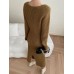 Fashion Women's Knitted Dresses Long Sleeve V-neck Ankle-length Elegance Loose Solid Soft Dress Winter New 