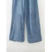 Withered Fashion Ladies Vintage Mommy Jeans American Loose Leg Jeans Women High Waist Casual Light Bue Denim Pants