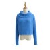 Stylish Plain Blue Knitting Striped Line Pullover Turtleneck Sweater 2023 Autumn Women Full sleeve Loose Short Knitwear Jumper