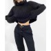 Stylish Plain Blue Knitting Striped Line Pullover Turtleneck Sweater 2023 Autumn Women Full sleeve Loose Short Knitwear Jumper