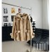 Winter Lapel Gradient Stripe Hairy Shaggy Mink Faux Fur Coat Ball Cuff Long Sleeve Warm Furry Jacket Women Midi Outerwear
