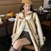 Winter Lapel Gradient Stripe Hairy Shaggy Mink Faux Fur Coat Ball Cuff Long Sleeve Warm Furry Jacket Women Midi Outerwear