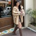 Winter Lapel Gradient Stripe Hairy Shaggy Mink Faux Fur Coat Ball Cuff Long Sleeve Warm Furry Jacket Women Midi Outerwear