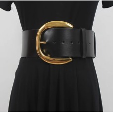 Pu Leather Black Metal Buckle Long Wide Belt Personality Women New Fashion Tide All-match Spring Autumn