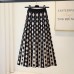 Knitted Long Skirt for Women Autumn Winter Vintage Polka Dot Print A Line High Waist Pleated Skirt Female