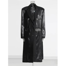 Solid Patchwork Button Casual Loose Trenches For Women Notched Collar Long Sleeve Spliced Pockets Trench Female New