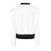  Women Gray Striped Color-block Big Size Casual T-shirt New Lapel Long Sleeve Fashion Tide Spring Autumn 