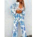 Print Pleated Suit Women Lapel Long Sleeve Shirt Top And High Wasit Pants Set Elegant Casual Pants Outfits Two Piece Set