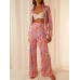 Print Pleated Suit Women Lapel Long Sleeve Shirt Top And High Wasit Pants Set Elegant Casual Pants Outfits Two Piece Set