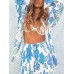 Print Pleated Suit Women Lapel Long Sleeve Shirt Top And High Wasit Pants Set Elegant Casual Pants Outfits Two Piece Set