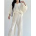Pleated Two-piece Suits For Women V-neck Hooded Long Sleeve Jacket+High Waist Wide Leg Pants  Autumn New Tide Set