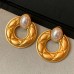 Jewelry 925 Silver Needle Simulated Pearl Texture Metal Round Drop Earrings For Girl Gift Temperament Dailly Wear