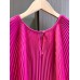 Elegant Pleated 2 Pieces Set Round Neck Batwing Sleeves Solid Tops High Elastic Waist Fold Skirts 