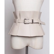 Ruffles PU Leather Cummerbunds Women Solid Color Waist Girdle Adjustable Wide Belts Fasion  Spring Summer 