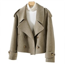 Loose Fit Beige Big Size Short Woolen Coat New Lapel Long Sleeve Women Jacket Fashion Tide Autumn Winter Loose Fit Beige Big Size Short Woolen Coat New Lapel Long Sleeve Women Jacket Fashion Tide Autumn Winter